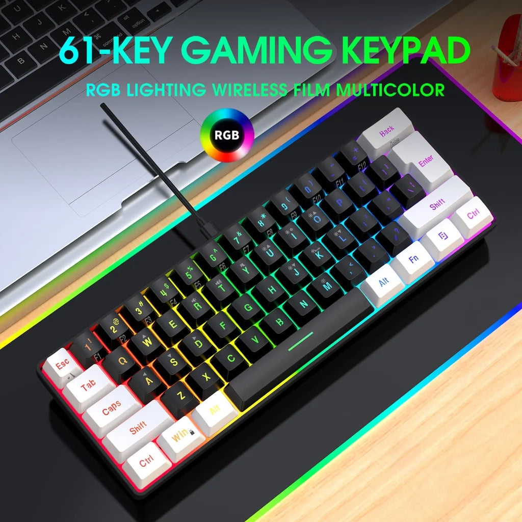 Gaming Keyboard, Quiet Wired Computer Keyboard USB Wired 61-Key Gaming Keypad Ergonomic Streamlined Design Keyboard