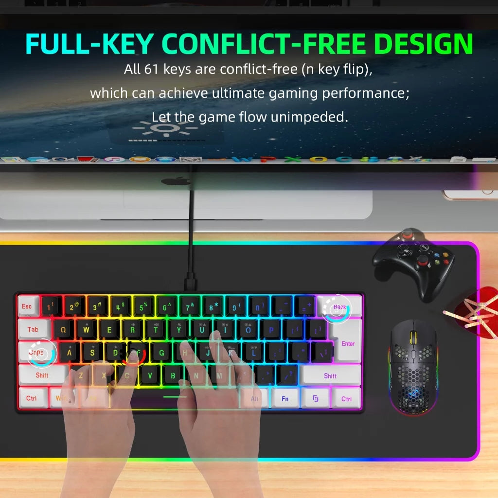 Gaming Keyboard, Quiet Wired Computer Keyboard USB Wired 61-Key Gaming Keypad Ergonomic Streamlined Design Keyboard