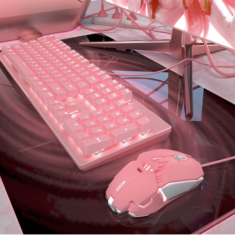 Pink Real Mechanical Keyboard and Mouse Set Girls Cute Gaming Games Dedicated Wired Green Axis Red Axis Girl Heart Luminous Wired Notebook